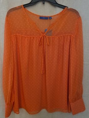 Apt. 9 Bright Orange Tie-Neck Sheer Blouse